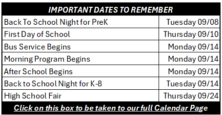 St Theresa School Important Dates